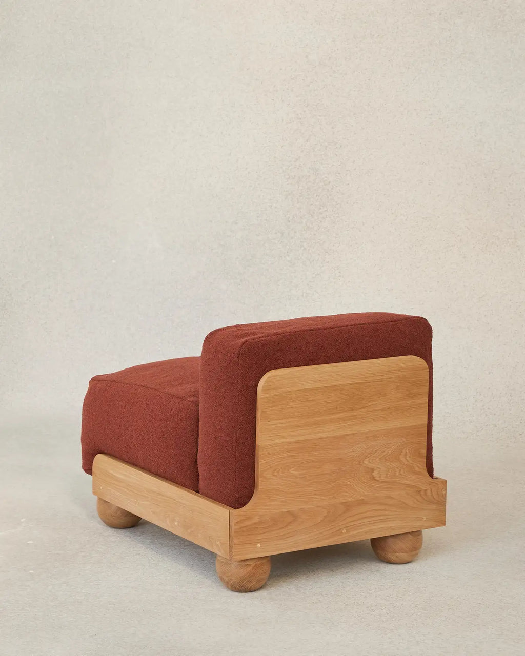 Batson Oak Wood & Velvet 1 Seater Sofa Red