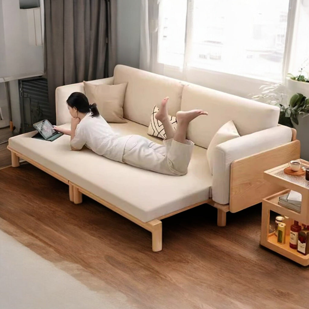 Japandi Solid Wood Sofa Bed