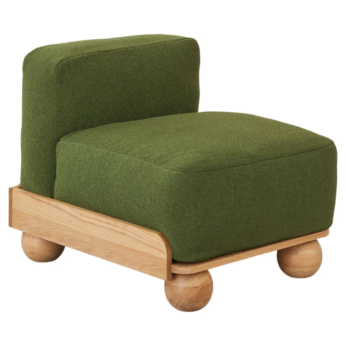 Batson Oak Wood & Velvet 1 Seater Sofa Green