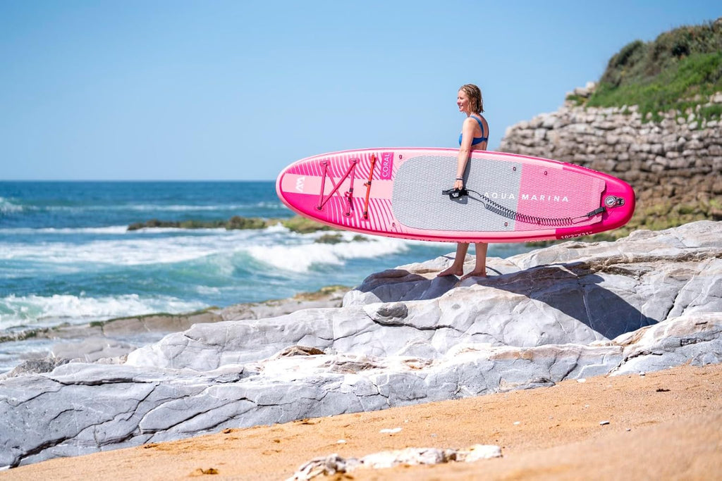 Aqua Marina Stand Up Paddle Coral 310 x 78 cm - Planche de SUP gonflable avec kit complet - Avec pagaie, pompe, sac à dos et aileron - Légère, stable et polyvalente