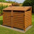 Poubelle de rue en bois de pin marron avec double porte 120x80x120 cm