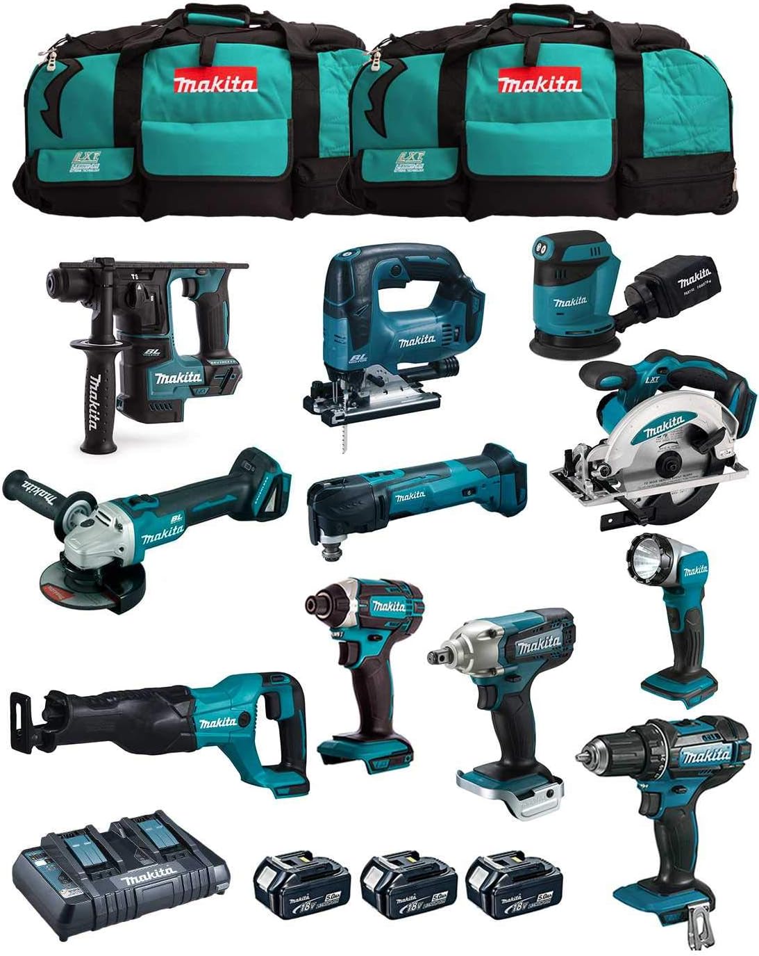 Kit MK1101 (DDF482 + DHR171 + DGA504 + DTD152 + DJV182 + DSS610 + DJR186 + DBO180 + DTM51 + DML802 + DTW190 + 3 Batteries de 5,0 Ah + Chargeur + 2 x LXT600)