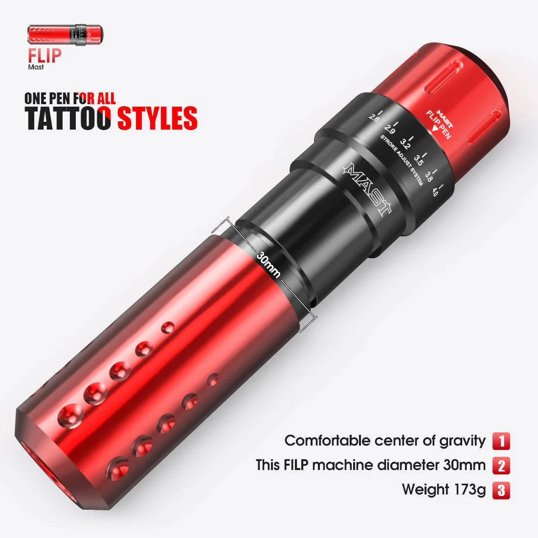 Máquina de Tatuaje Rotativa Mast Flip Tipo Bolígrafo con Kit de Batería Inalámbrica