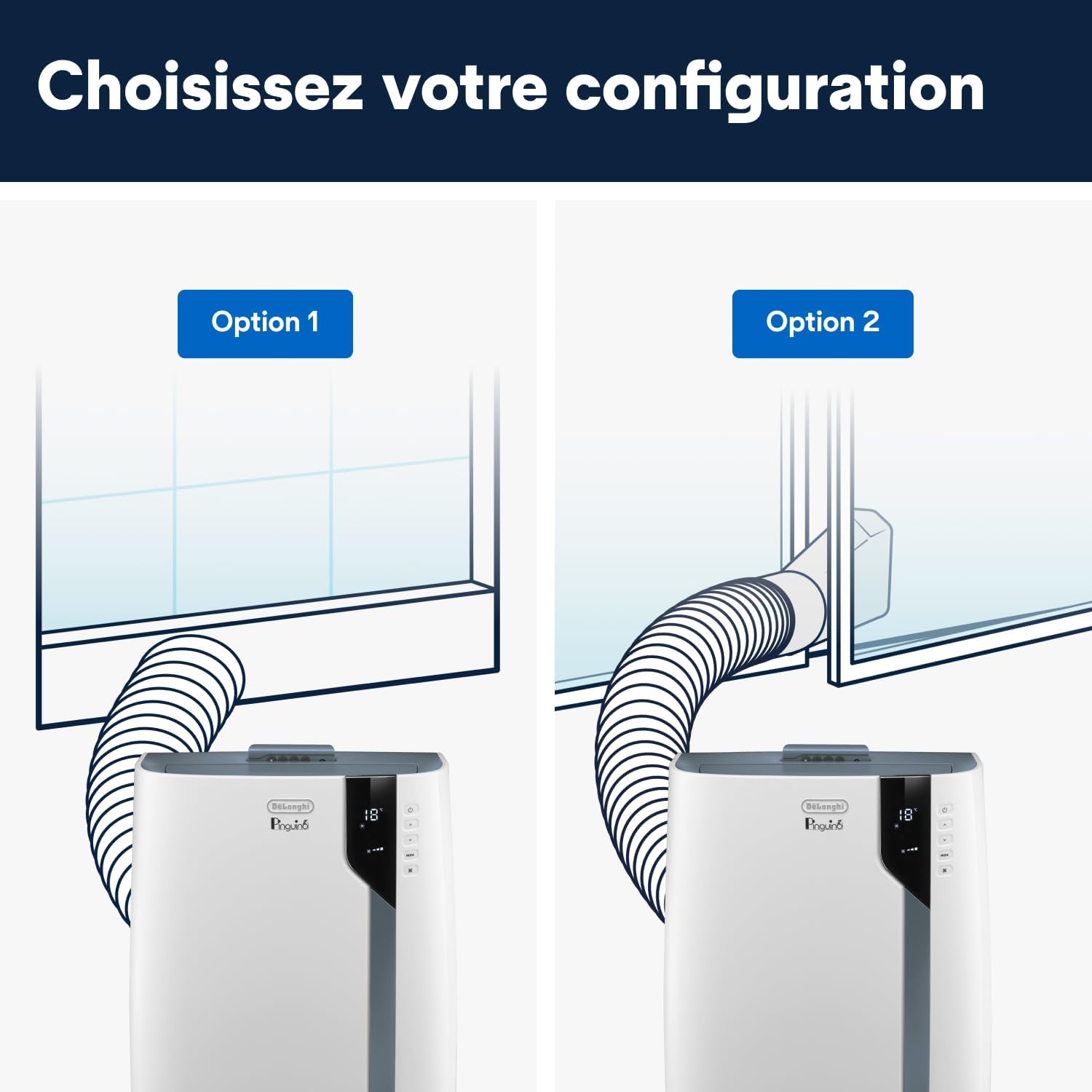 De'Longhi Pinguino PAC EX105 Climatiseur mobile avec technologie EcoRealFeel 10 000 BTU/h, pour pièces jusqu'à 100 m³, fonction déshumidification et ventilation, minuterie 24 heures, classe