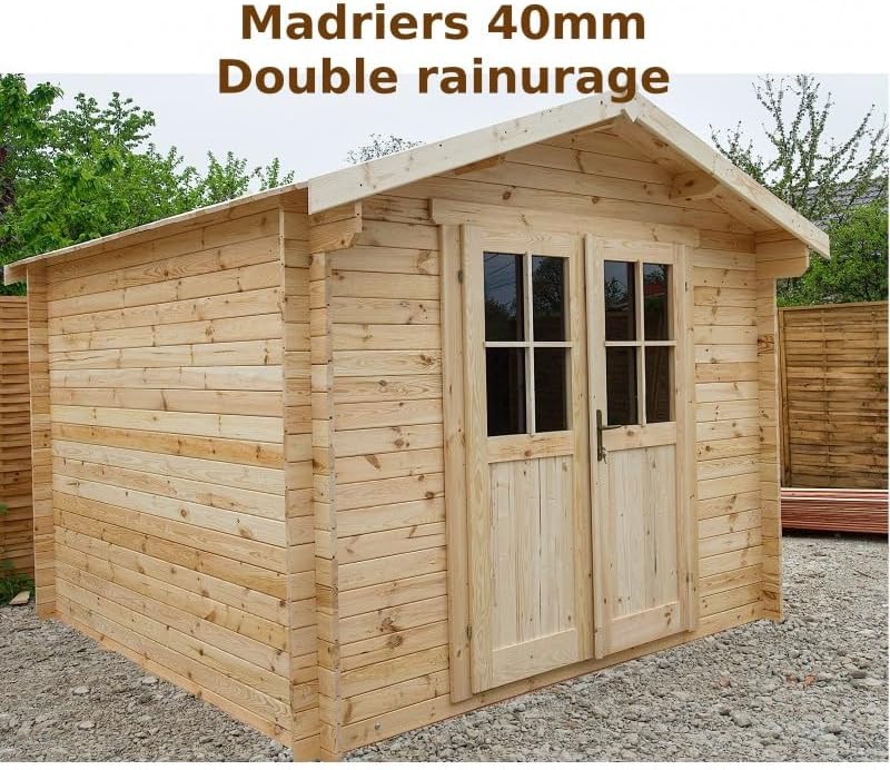 Gardy Shelter Abri de Jardin Bois Massif 9m² | Épaisseur 40mm, Marron, Toit Voliges 20mm | Rangement Extérieur avec Vitrage Verre 4mm et Portes Menuisières | Système Anti-Tempête Inclus