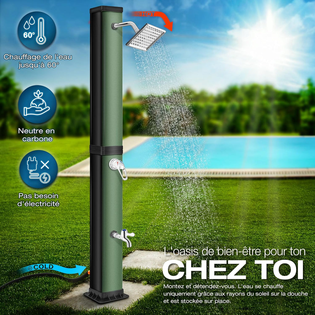 tillvex Douche Solaire avec Capot de Protection | Douche de Jardin Eau Chaude | Douche de Piscine Camping | sans raccordement électrique (Noir/Vert, 40 litres)