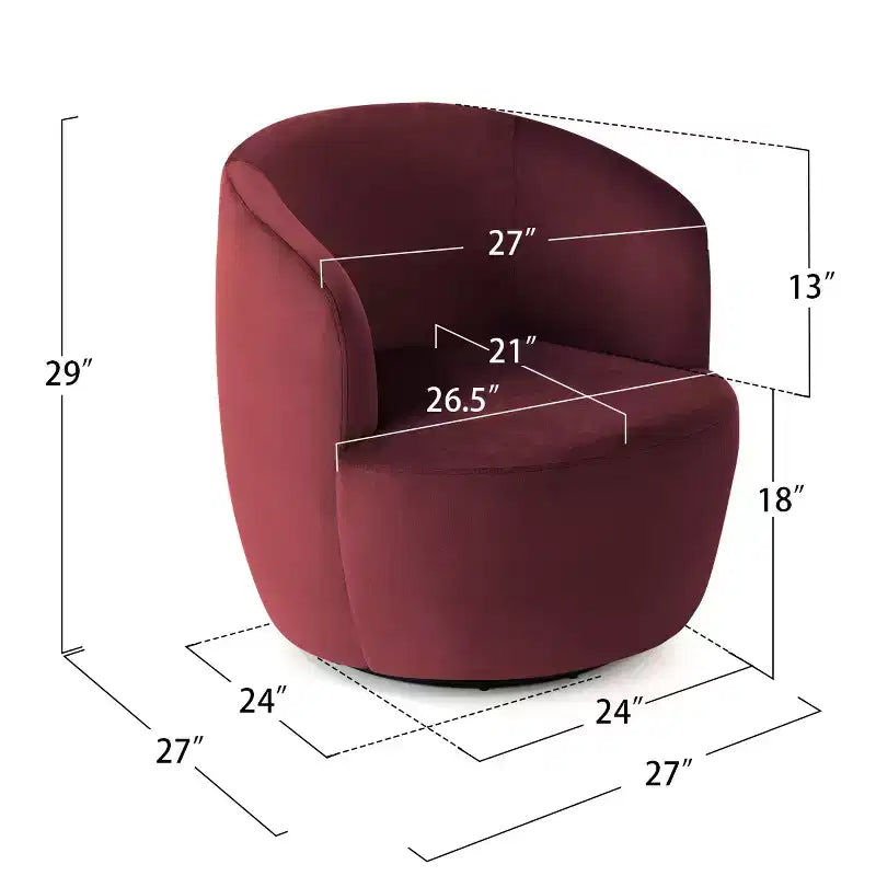 Fauteuil d'appoint pivotant moderne en velours, Fauteuil barillet rembourré avec rotation à 360°, Fauteuil de salon pour le séjour et le coin lecture - Panipeachy