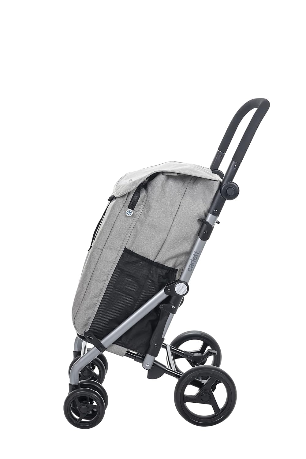Carlett Chariot de Courses 4 Roues Pliable, Sac Amovible Grande Capacité 53L / 15kg et Sac Isotherme 10L, Poignée Réglable, Frein de Sécurité, Convertible en 2 Roues, Classic Duo, Blanc