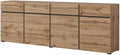 Buffet XL couleur chêne et noir 225 cm, collection Havana. Buffet moderne avec 4 portes et 4 tiroirs.