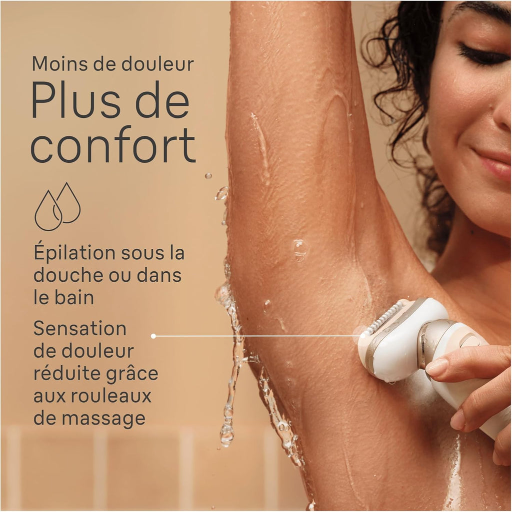 Braun Epilateur Electrique Pour Femmes Silk-épil 9 9-041 3D, Tête Flexible 360°, Etanche, Sans Fil, Kit D’Epilation Avec Tête De Rasoir, Sabot Tondeuse, Rouleaux Massage, Pour Tondre Et Raser