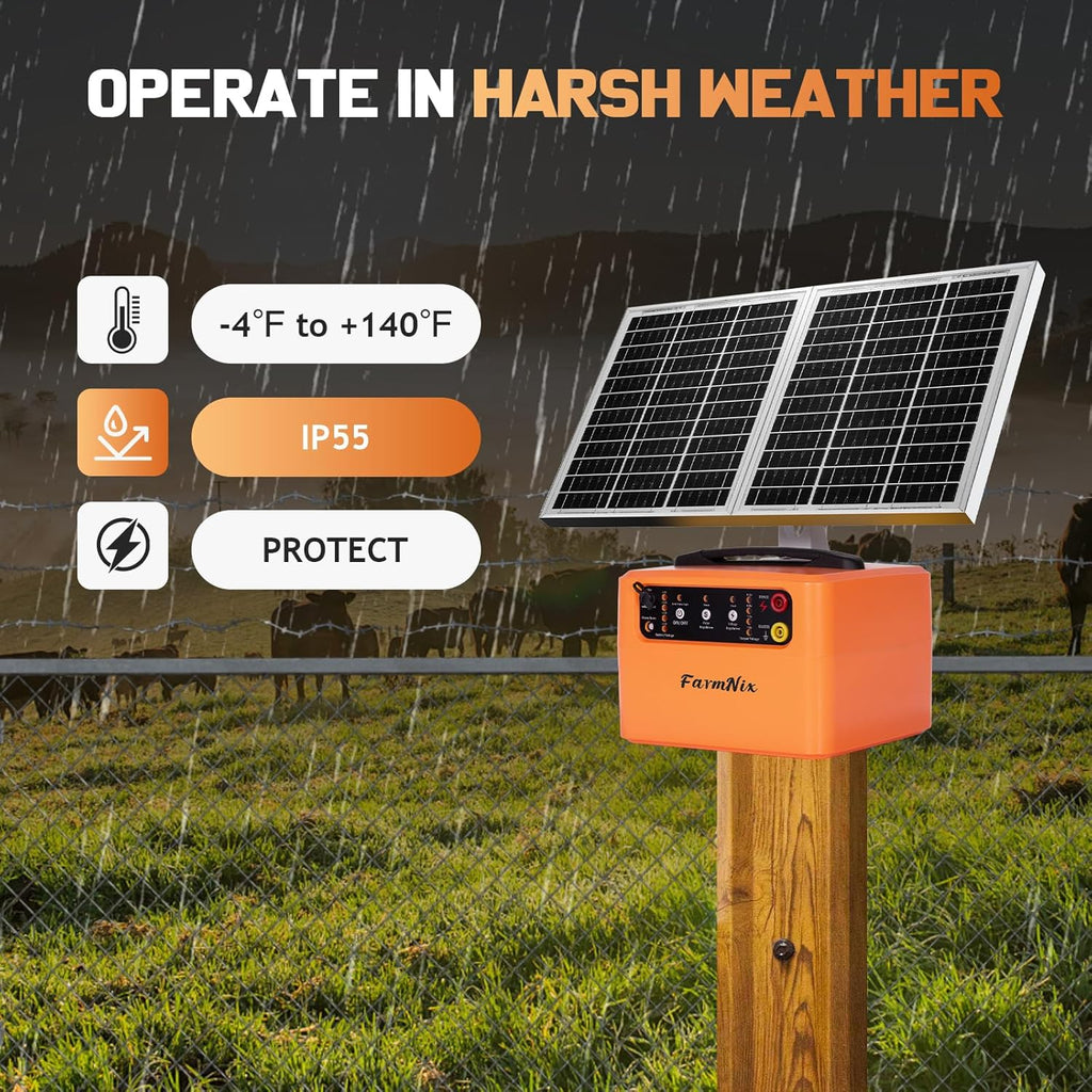 FarmNix 48KM Électrificateur Clôture Electrique Solaire, 6KV-12KV avec Panneau Solaire 15W & Batterie 7Ah 12V, 0.3-1.5J pour élevage d'animaux de berger, pour ferme, pâturage, jardin