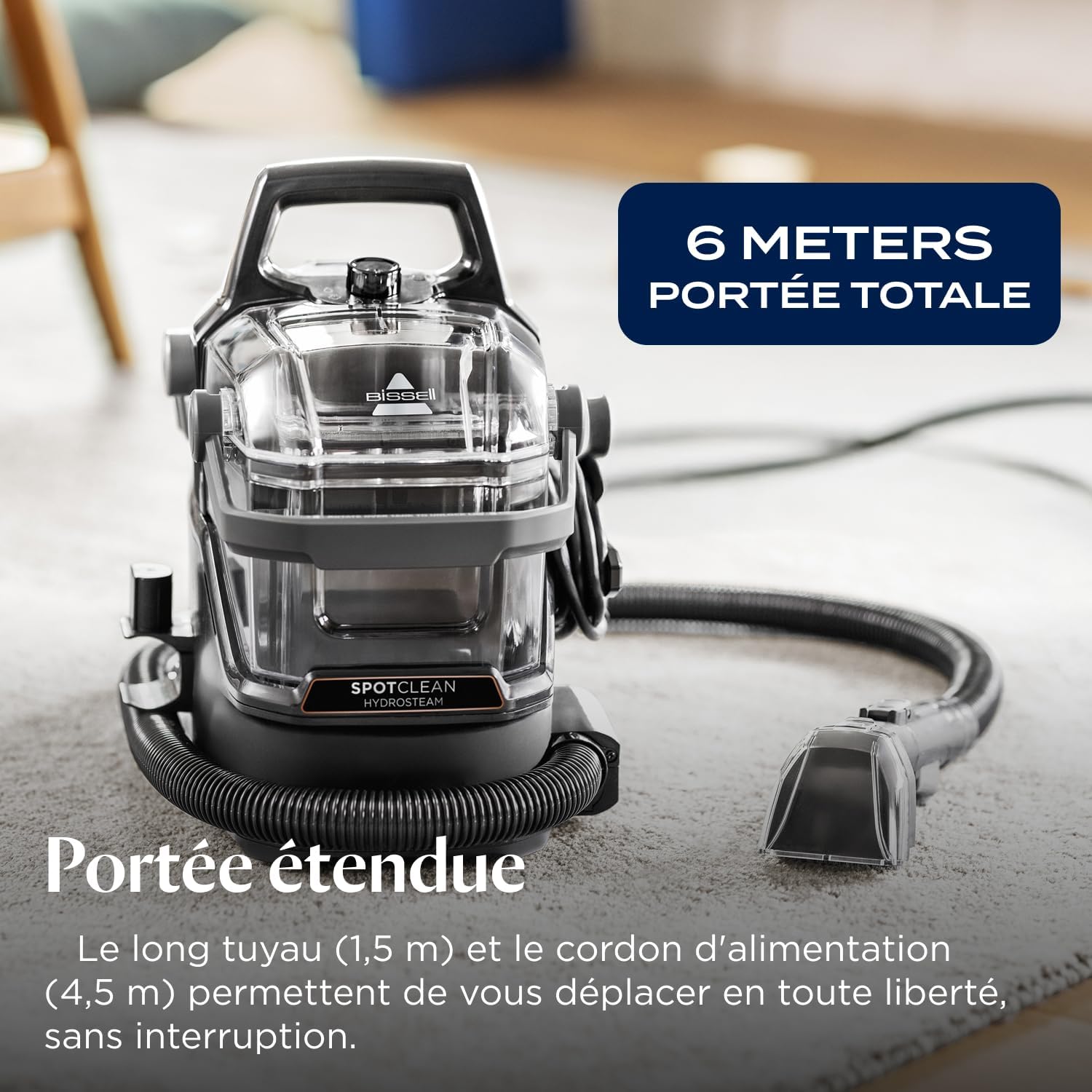 SpotClean HydroSteam, Shampouineuse Canapé, Moteur Puissant de 1000W, Nettoyeur Vapeur avec Technologie HydroSteam, Nettoyeur pour Tapis, Moquettes, Meubles, Tissus, Voiture & Plus, 3689N