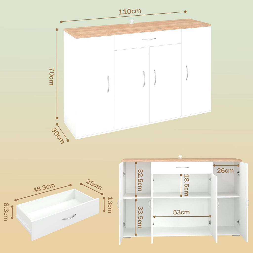 Meuble Cuisine Rangement avec Plan de Travail avec 4 Portes et 1 tiroir, Meuble de Rangement Cuisine Blanche Moderne