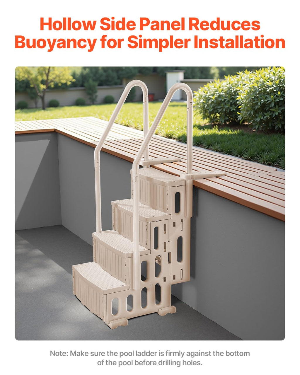 VEVOR Escalier de Piscine en Plastique avec 2 Rampes, 4 Marches Antidérapantes, Capacité de Charge 181,4 kg, pour Piscines Creusées Hors Sol 122-137 cm, Terrasse, Maison, Intérieur, Extérieur, Taupe