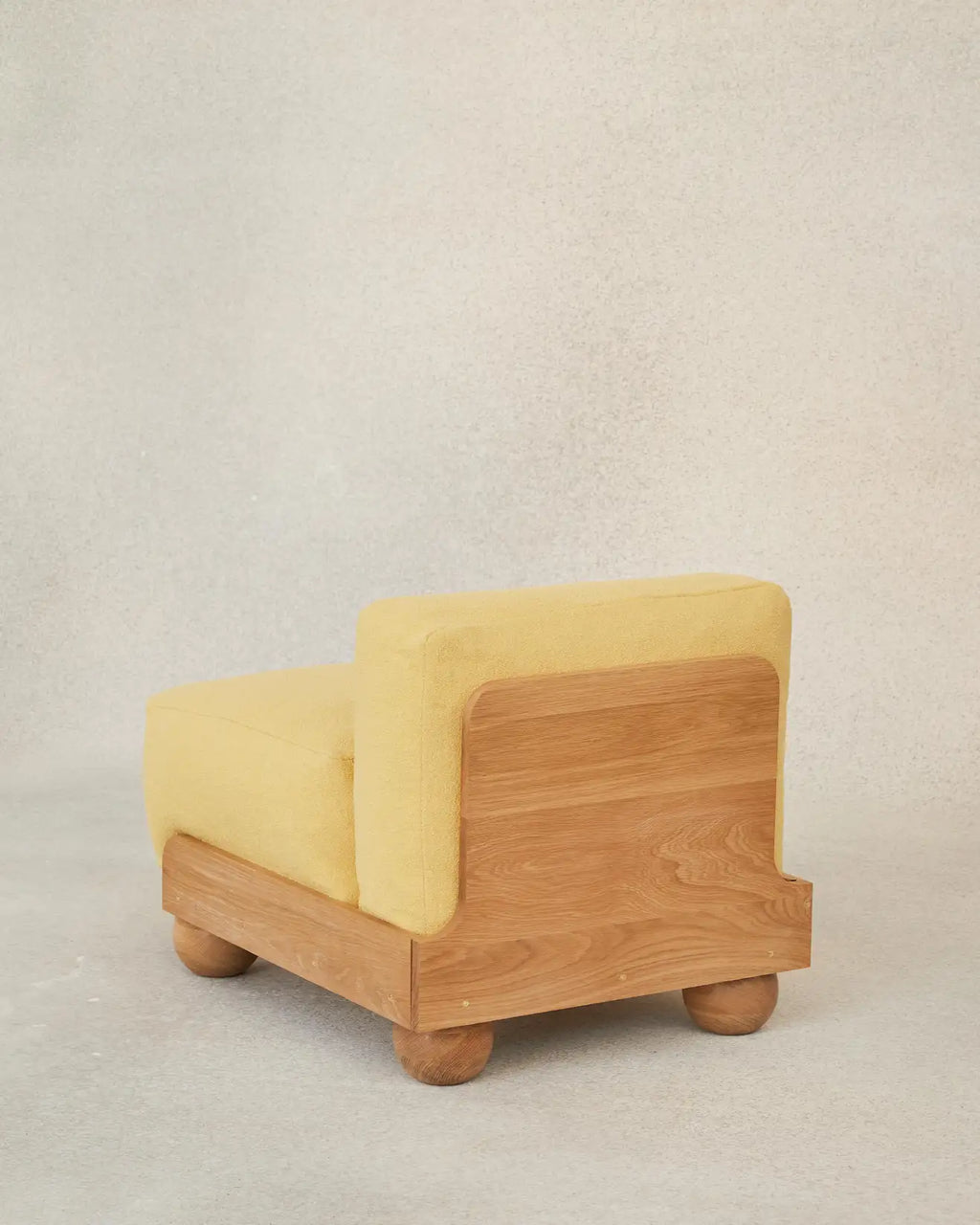 Batson Oak Wood & Velvet 1 Seater Sofa Yellow