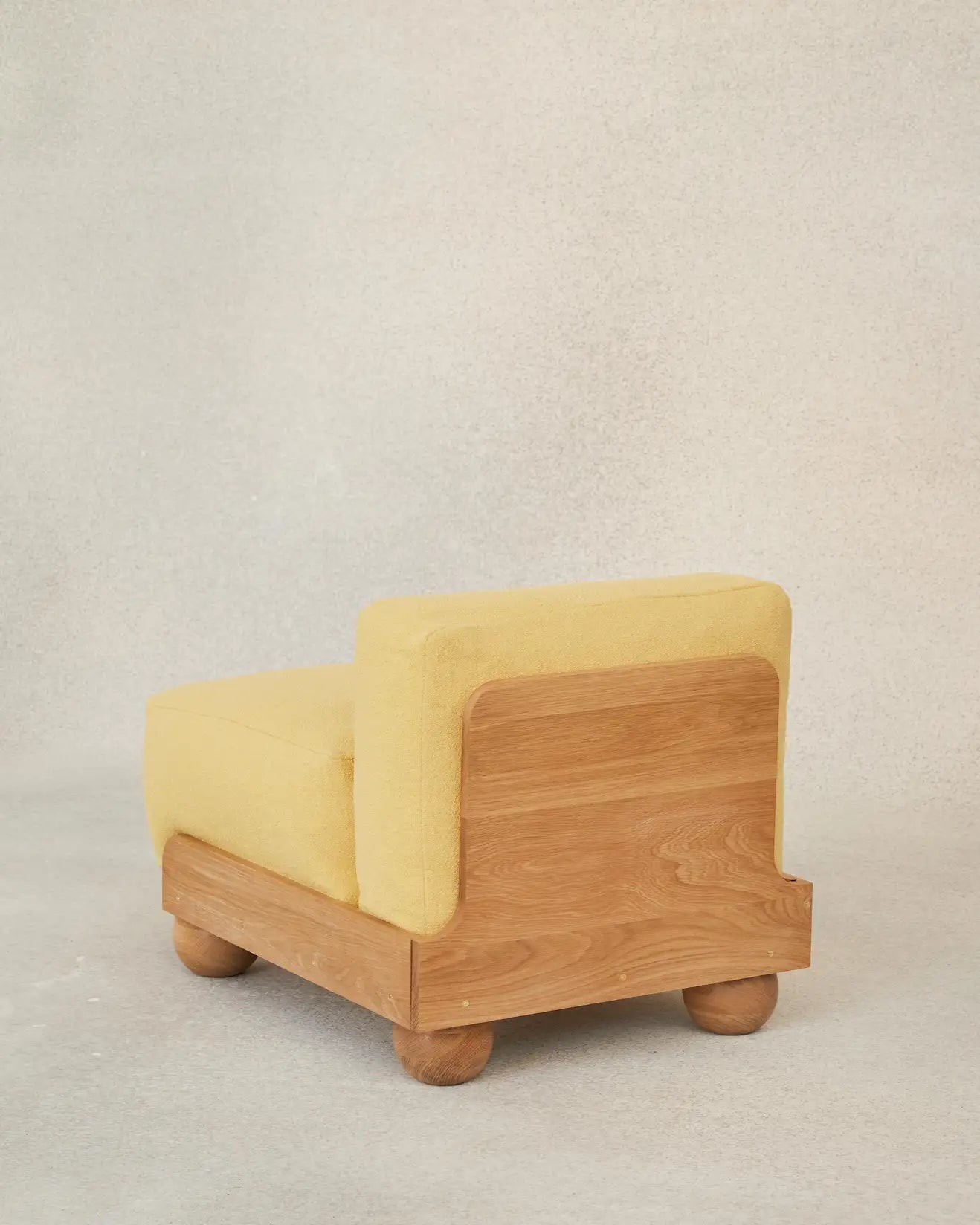Batson Oak Wood & Velvet 1 Seater Sofa Yellow
