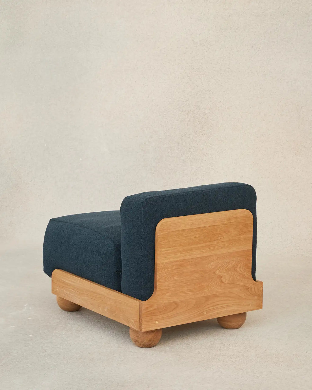 Batson Oak Wood & Velvet 1 Seater Sofa Dark Blue