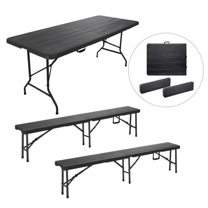 Ensemble Table et 2 Bancs Pliante - Sleivant Table de Jardin 6-8 Personnes - Table Camping Exterieur (1xTable +2 Bancs)