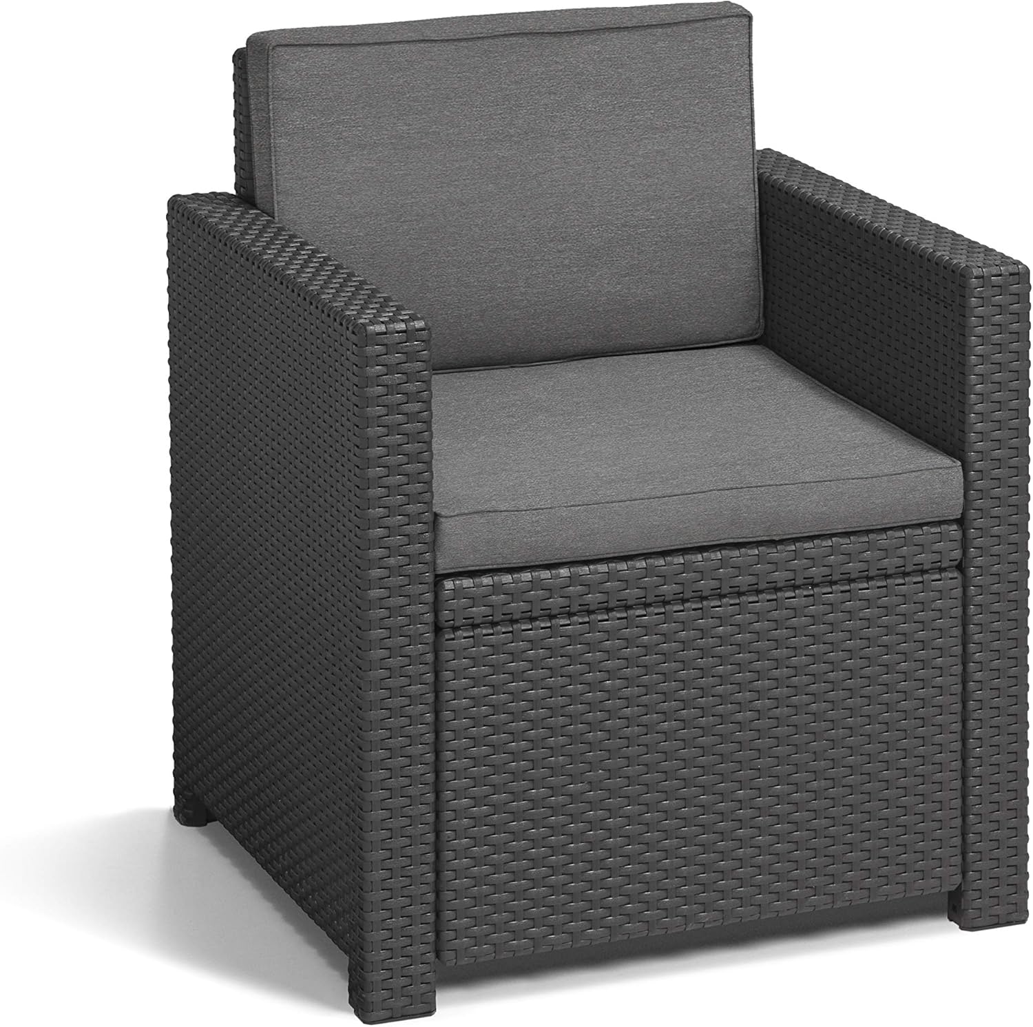 Allibert by Keter Monaco Salon de Jardin 4 pièces, Graphite/Gris, avec Coussins d'assise et de Dossier, en Plastique, Aspect rotin Plat