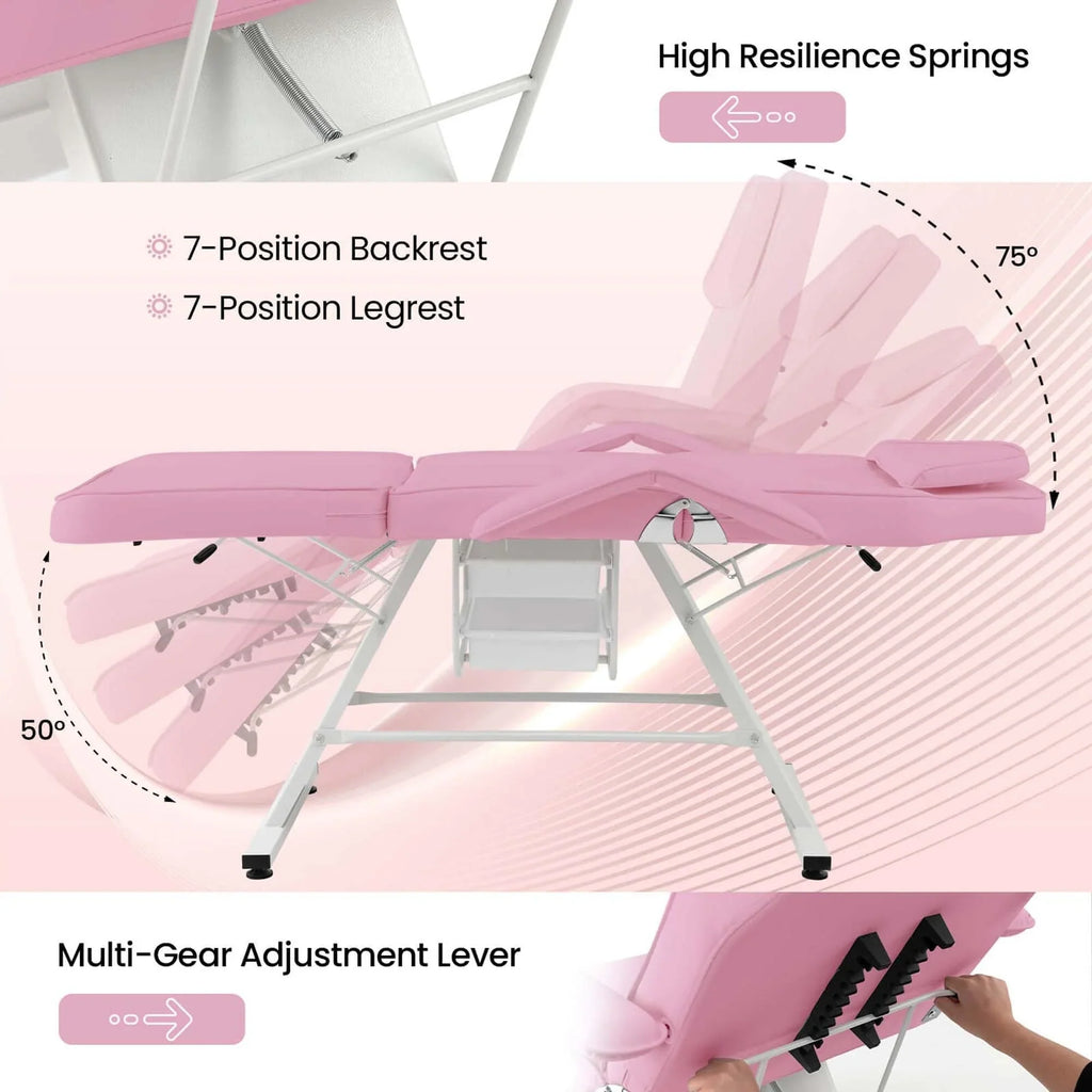 Costway Lit de massage 72" avec tabouret hydraulique et dossier réglable