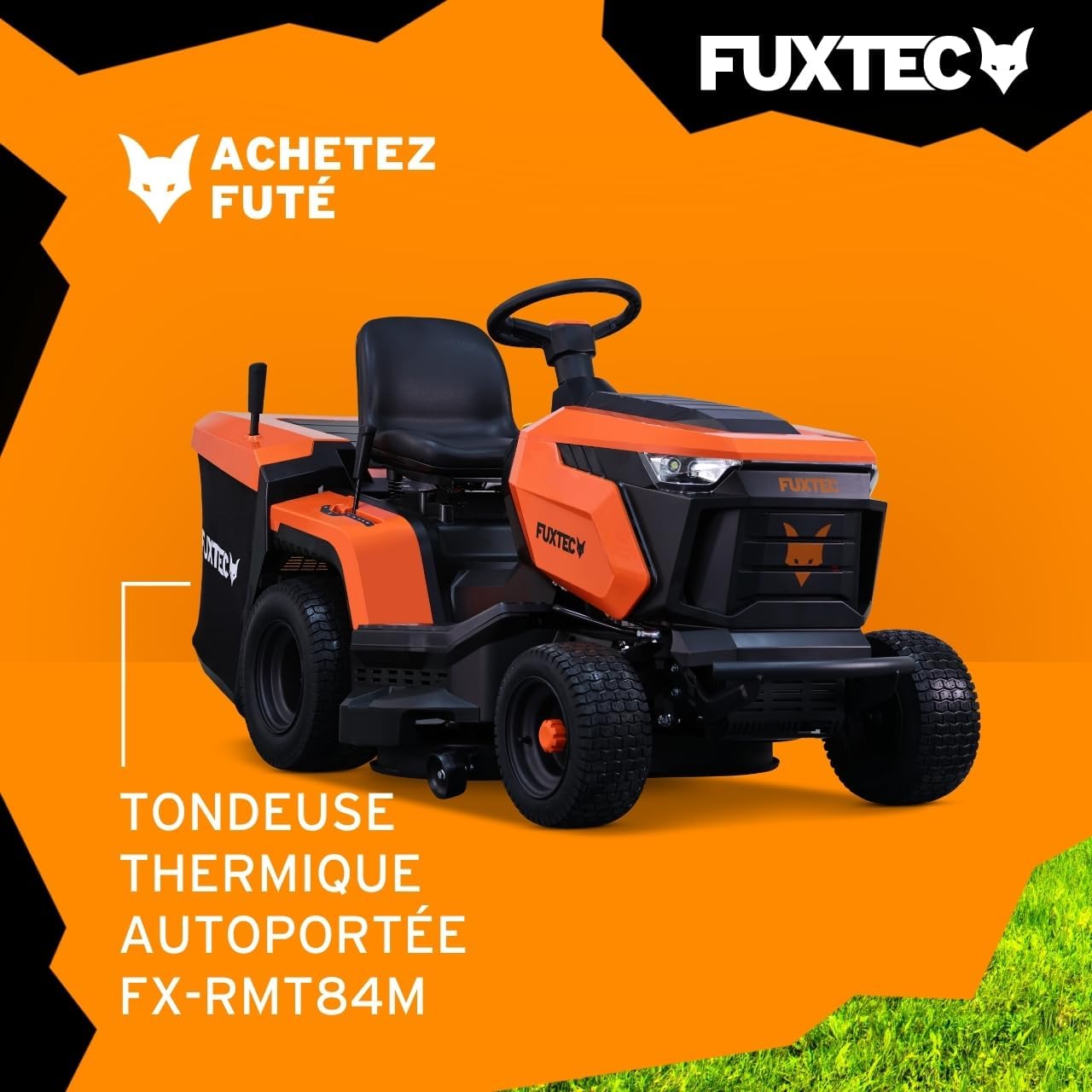FUXTEC Tondeuse autoportée FX-RMT84M - Tondeuse autoportée à Essence avec Largeur de Coupe 83 cm - Moteur 8,8 KW 432 cm³ - 6 hauteurs réglables - bac 280 L - Marche arrière RMO - boîte Manuelle 5+1