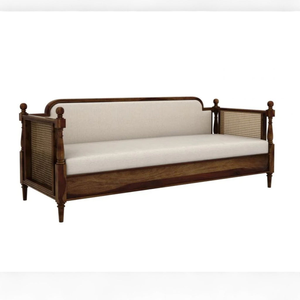 Nismaaya Dyuti Sheesham Wood and Cane Divan Bed with Ivory Mattress