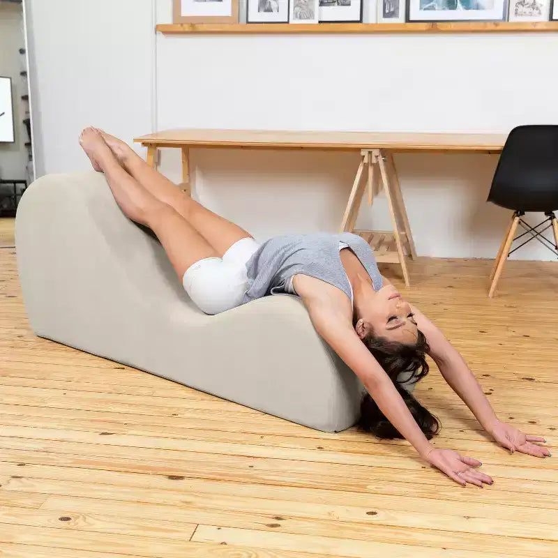 Avana Sleek Chaise Lounge for Yoga - Made in The USA - Great for Stretching, Relaxation, Exercise & More, 60D x 18W x 26H Inch, Light Grey