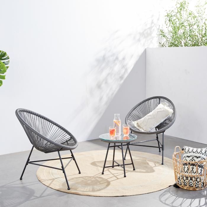 ACAPULCO - Ensemble de 2 fauteuils et table basse beige