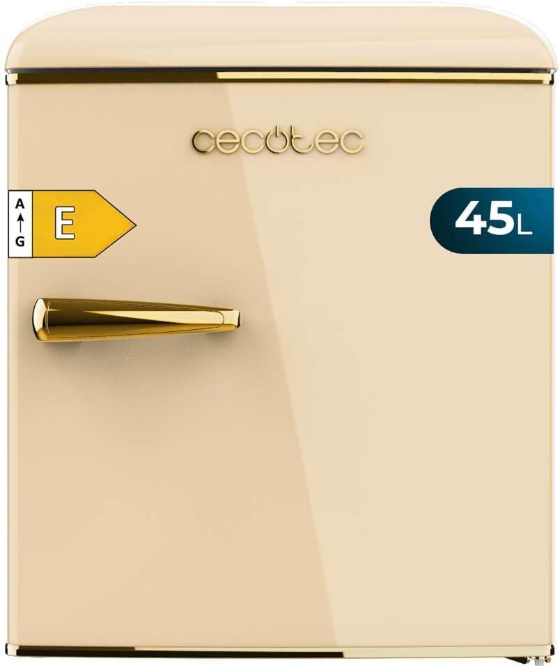 Mini Frigo Bolero CoolMarket TT Origin 45 Beige E. Réfrigérateur Hauteur 55cm et Largeur 44,7cm, Classe Énergétique E, Bac à Glace et Poignée Chromée, Beige