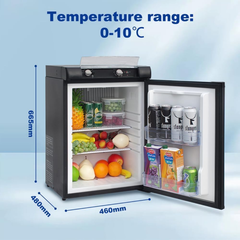 SMETA Frigo Trimixte 60L, 12V/220V/Gaz, Frigo Camping Gaz, Mini Frigo Silencieux pour Camping-Car, Caravane, Camion et Fourgon, Réfrigérateur Portable Noir