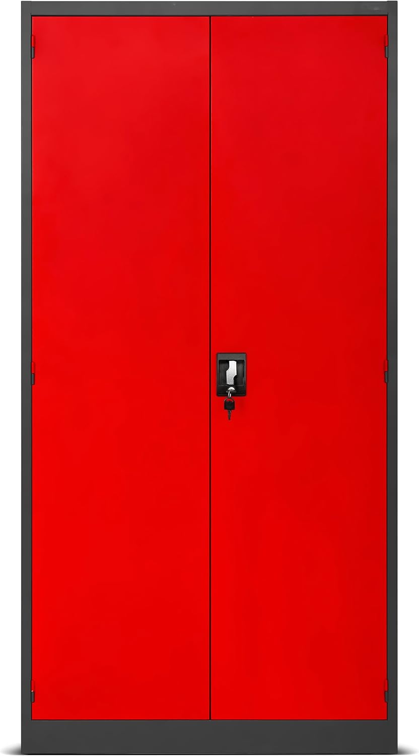 Jan Nowak Armoire à Outils TC02AM Armoire Meuble d'atelier avec 2 Tiroirs Portes battantes 3 étagères Peinture en Poudre 185 cm x 92 cm x 50 cm Anthracite-Rouge