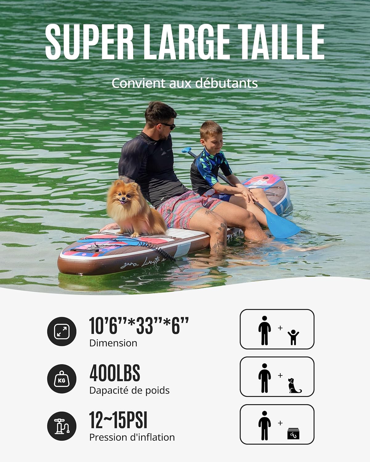 ZLX Paddle Gonflable Adulte 2 Place Stand up Paddle Gonflable avec Accessoires Sup Board pour Les Adolescents et Les Adultes de Tous Les Niveaux de compétence, Kayak/Bateau avec siège 10'6" x 33"