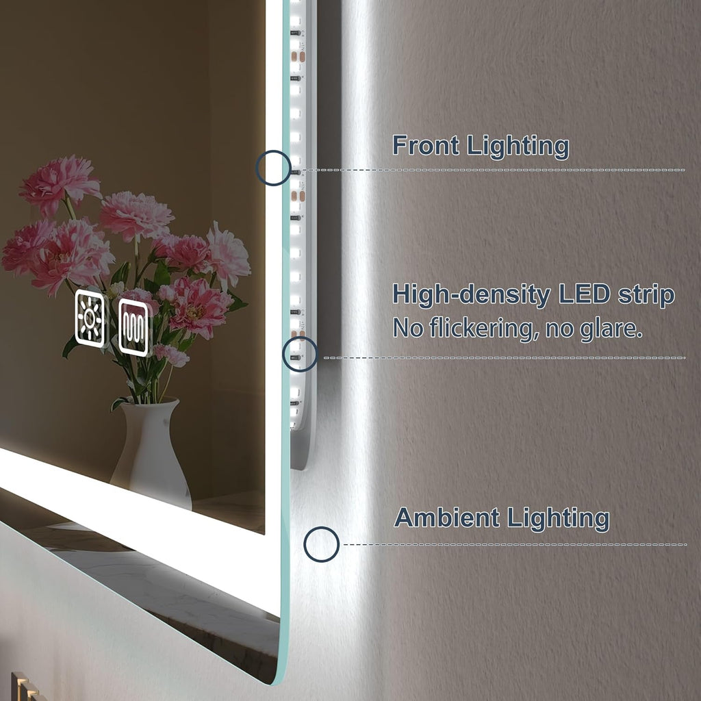 S'bagno Espejo-Baño-con-Luz 120x70cm, Espejo-Baño-LED-Bluetooth con Función Antivaho, 3000K/4000K/6500K, Regulable, Memoria, Cristal Templado HD, IP44-Espejos-de-Baño-con-LED, Horizontal/Vertical