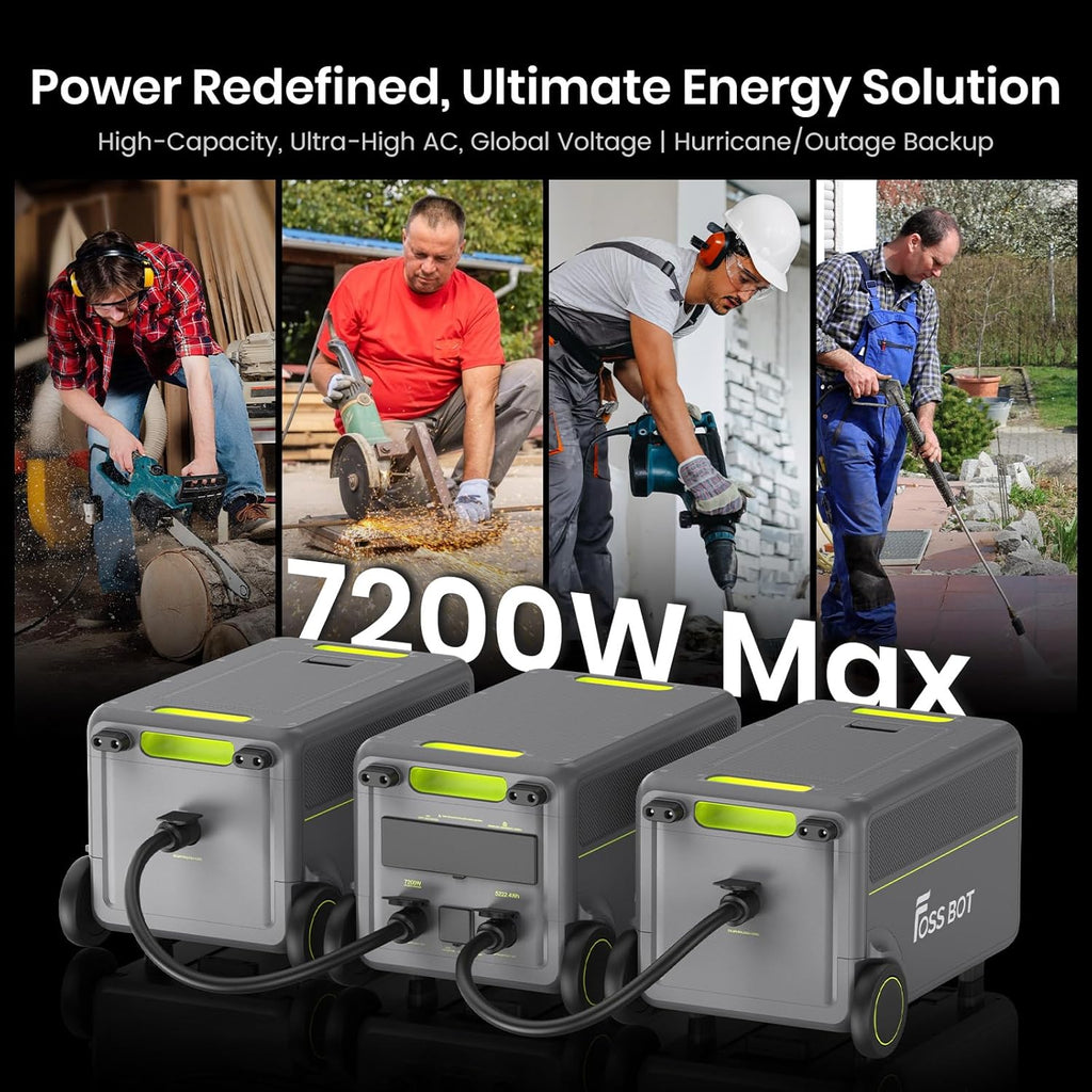 FOSSIBOT F7200 Station Électrique Portable 7200W, Batterie LiFePO4 5.2-15.6kWh, AC+Solair 5200W Max Entrée, UPS 3000W