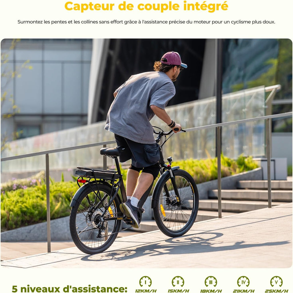 Eleglide C2 Vélo Électrique Adulte, 100Km Autonomie, Batterie Amovible, Freins Hydrauliques, Suspension Avant, 7 Vitesses, Vélo électrique à Moteur Central, Confortable pour Ville/Trekking