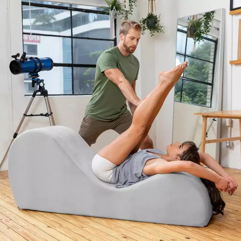 Avana Sleek Chaise Lounge for Yoga - Made in The USA - Great for Stretching, Relaxation, Exercise & More, 60D x 18W x 26H Inch, Light Grey