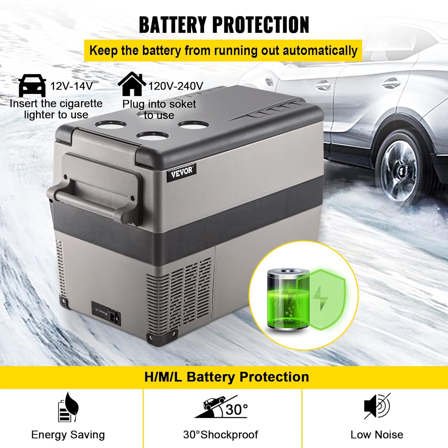 VEVOR Réfrigérateur Portable à Compression 45 L,Réfrigérateur de Voiture 693 x 345 x 456 mm，Mini Frigo Glacière Électrique 60W Réfrigération Rapide Conduite Sécurisée pour Maison/Voiture/Camping