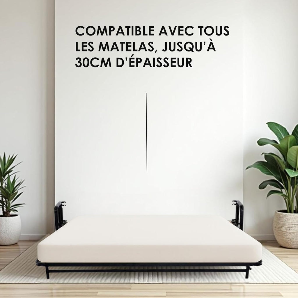 Lit Escamotable 2 Personnes - 140cm x 200cm - Lit Mural Rabattable - Vertical - Classique
