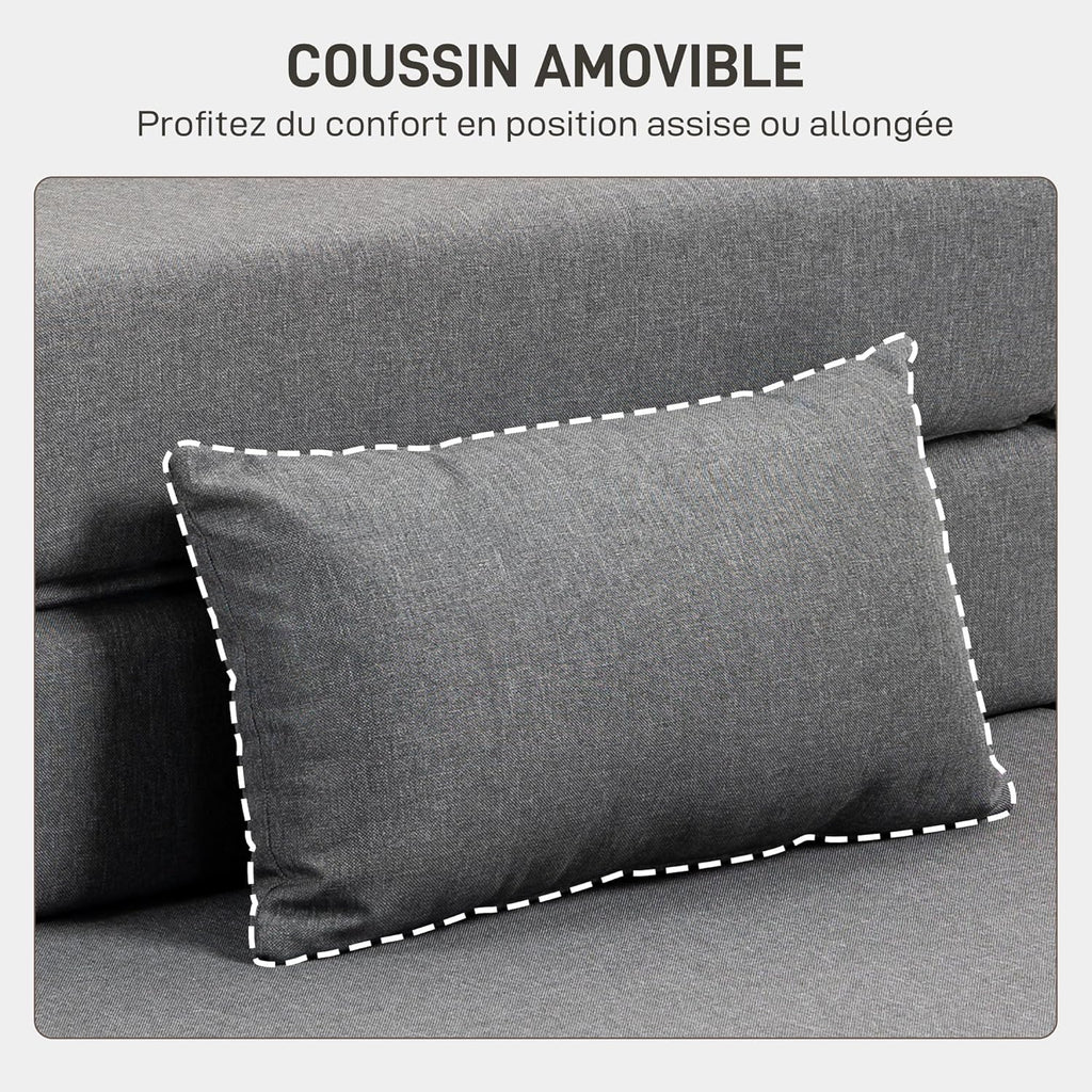 HOMCOM Fauteuil Convertible 1 Place 3 en 1, Fauteuil lit Pliant, chauffeuse 1 Place en Lin avec Large Assise, Coussin Inclus, Matelas Pliable 210 cm pour invités, Salon, Petit Espace, Gris