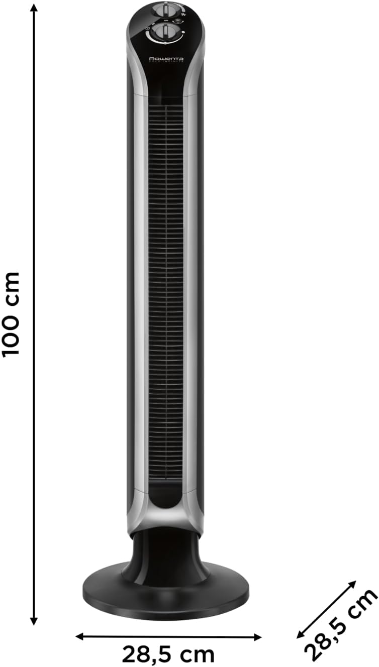 Rowenta Eole Infinite Ventilateur colonne, Rafraîchissement puissant & silencieux, Écoénergétique, Oscillation à 180°, 3 vitesses, Minuteur VU6620F2