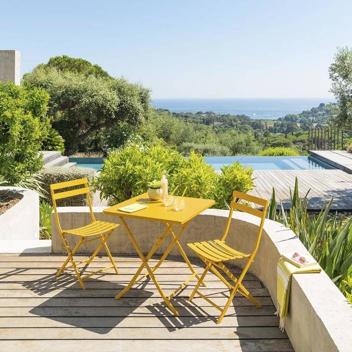 Table de jardin pliante carrée "Greensboro" pétrole 2 places en acier traité époxy - Hespéride