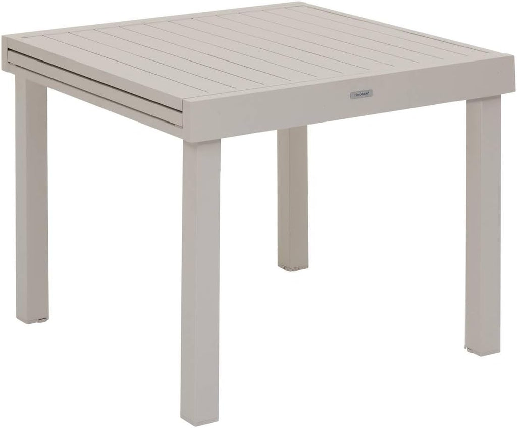 Hespéride - Table de Jardin Extensible Piazza Argile - 8 Places - Aluminium Traité Epoxy Antirouille - Meuble d'Extérieur à Rallonge Coulissante