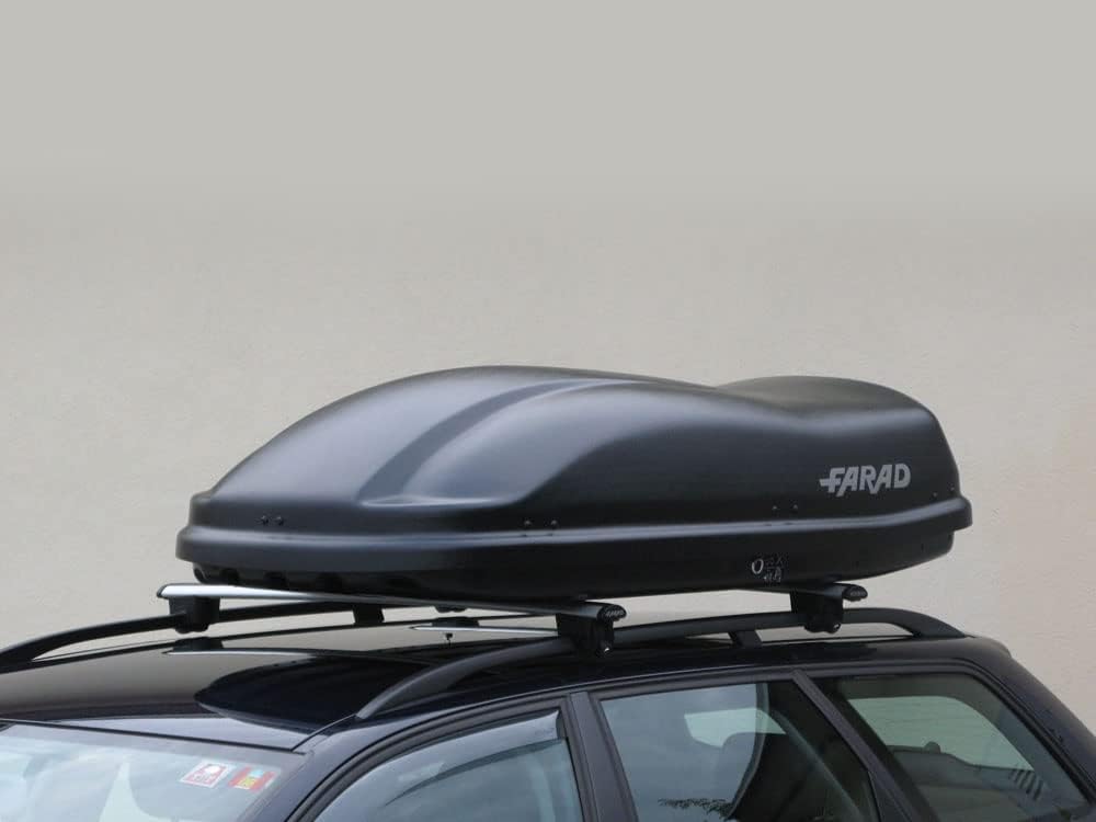 Farad Coffre de Toit Marlin 400L Noir - Double Ouverture Latérale, Homologation TÜV-GS, Garantie 5 Ans - Serrures centralisées sur 3 Points avec clés de sécurité - Résistant aux Rayons UV