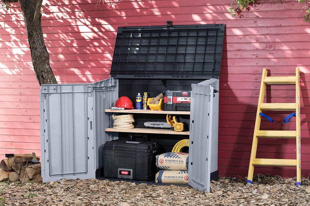 Keter 249317 Store it Out Nova Abri de jardin extérieur 132 x 71,5 x 113,5 cm, gris clair avec couvercle gris foncé