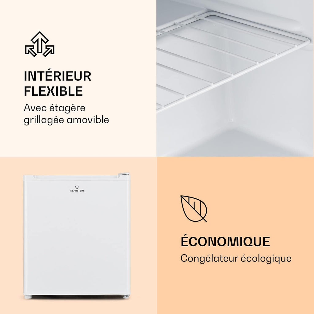 Klarstein Mini Congelateur Armoire, Petit Congélateur pour la Chambre et la Maison, Mini congélateur 33L, Congelateur Petite Taille avec Etagère, Econome en Energie, Appareil à glaçons et Grattoir