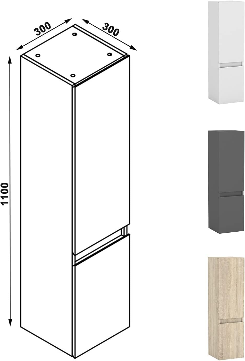 AICA Ensemble Meubles Salle de Bain 80cm Vasque + Colonne + Miroir Rond Lumineux Chêne Wotan