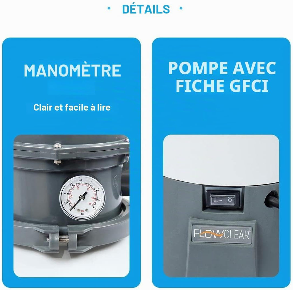 Bestway 58515 Flowclear Pompe de filtration à sable pour piscines hors sol, débit 3028 l/h