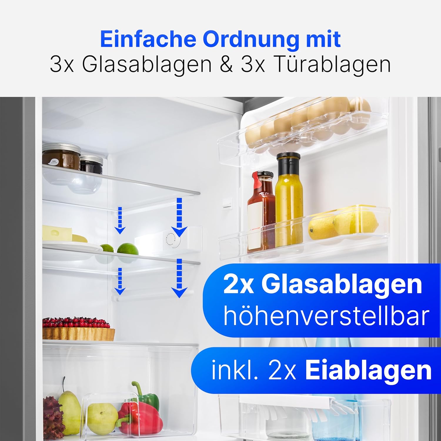 Réfrigérateur 133L inox VS2195-1-inox, Capacité nette : 133 litres, Éclairage intérieur à DEL, Contrôle de la température en continu, 3 clayettes en verre
