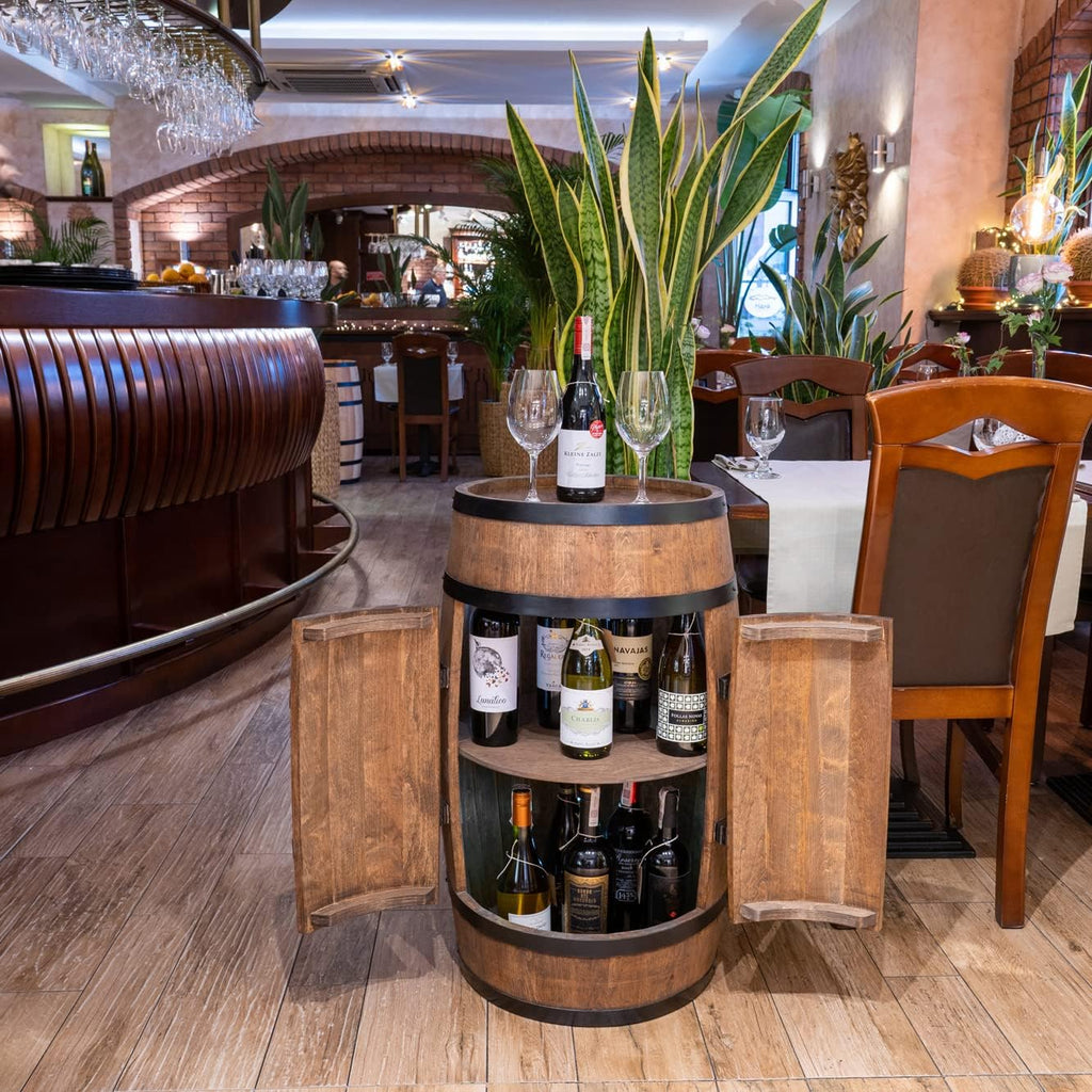 CREATIVE COOPER Tonneau à vin avec Porte - Armoire à Alcool - Étagère à Bouteilles en Bois - Baril en Bois - Vin Rack - Wineregal - Bar à vin - Baril avec Porte - minibar de 80 cm (wengé)