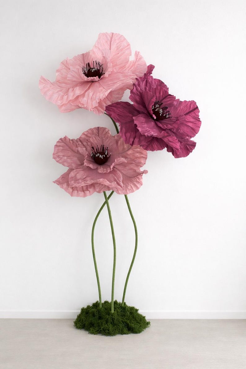 Amapola gigante de papel crepé para decoración de eventos